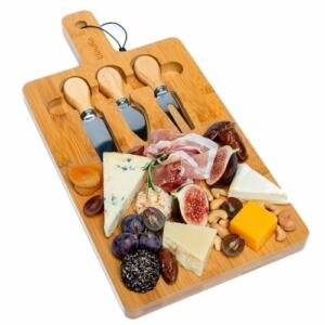 12x8 Inch Bamboo Cheese Board with Knife Set and Elegant Design