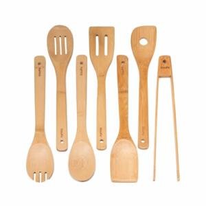 Bamboo Kitchen Utensils Set with Wooden Spatula & Cooking Tongs